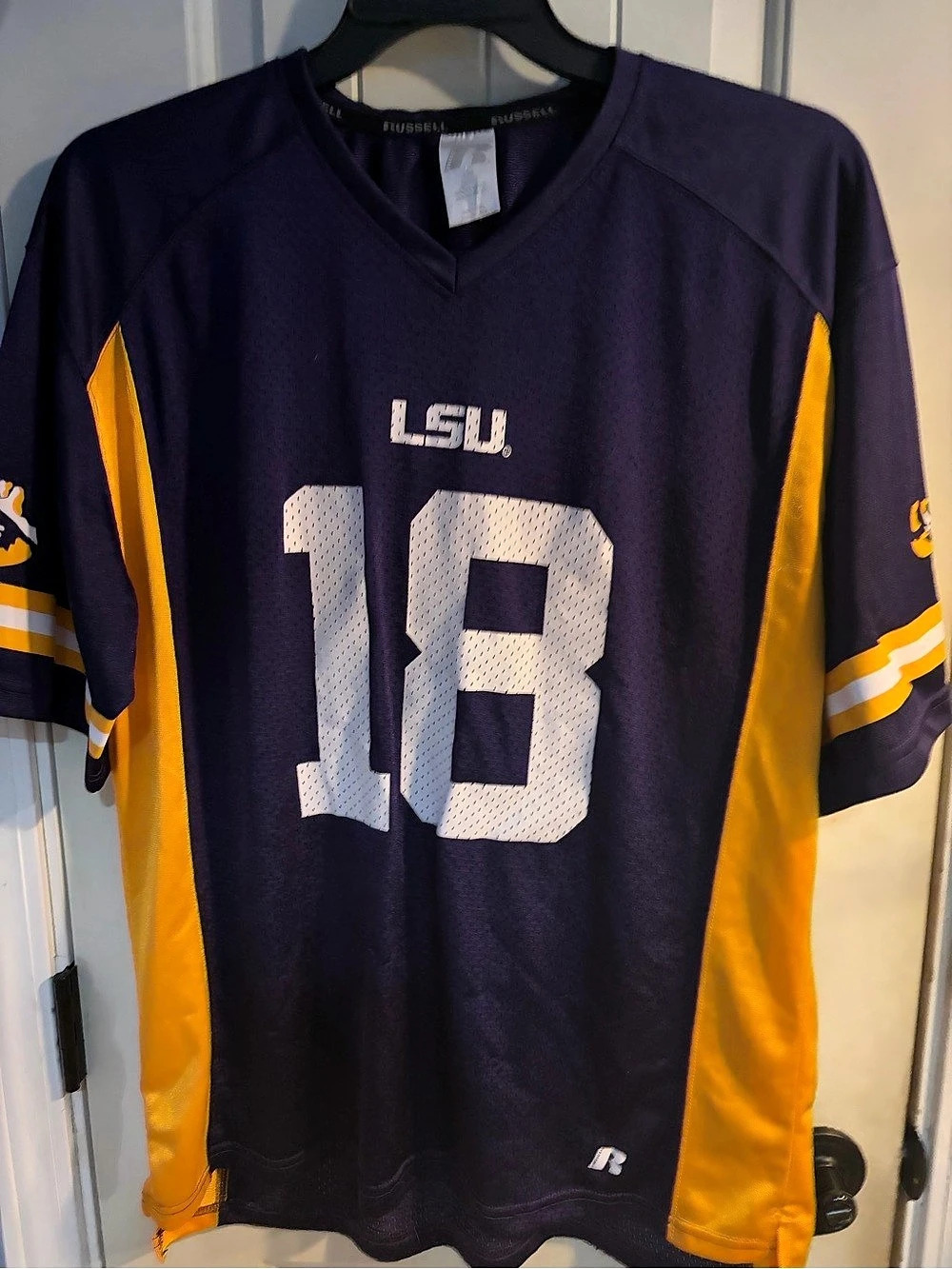 Russell LSU Tigers #18 jersey Purple & Yellow Like New